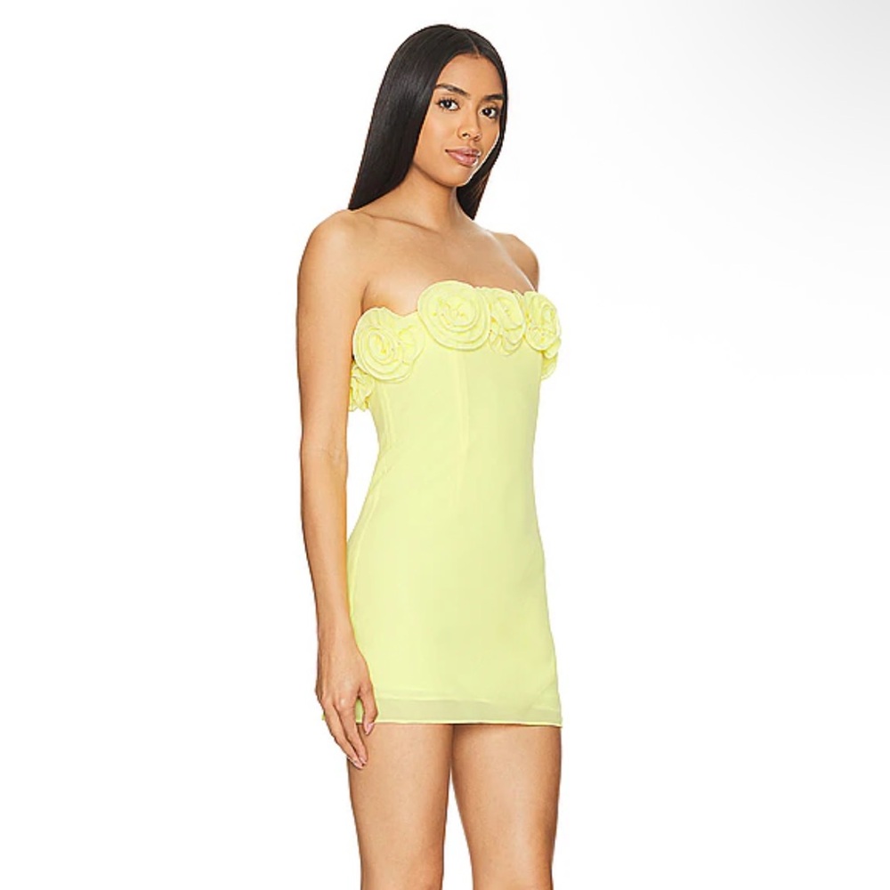 Lovers and Friends Jemma Rosette Flower Yellow Strapless Mini Dress size large - Picture 3 of 11